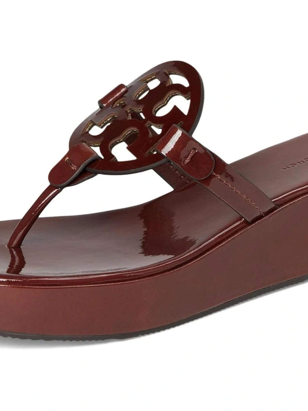 NIB Tory Burch Miller Leather Wedge 25mm Sandals Russet Brown Size 7.5